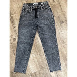 Pacsun Raw Hem Exposed Zipper Vintage Icon Mom Jeans Black Wash Womens Size 25